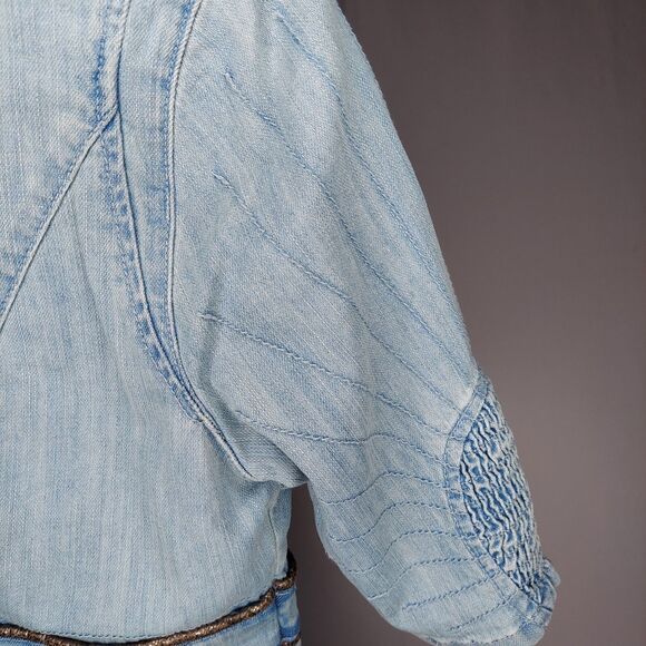 Apple Bottoms Denim Jacket Large Blue Half-Sleeve Faux Leather Trim Y2K - Picture 6 of 10